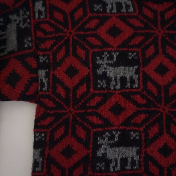 Nautica Red Black Wool Blend Moose Nordic Knit Sweater Men’s SM Winter Holiday - Picture 8 of 10